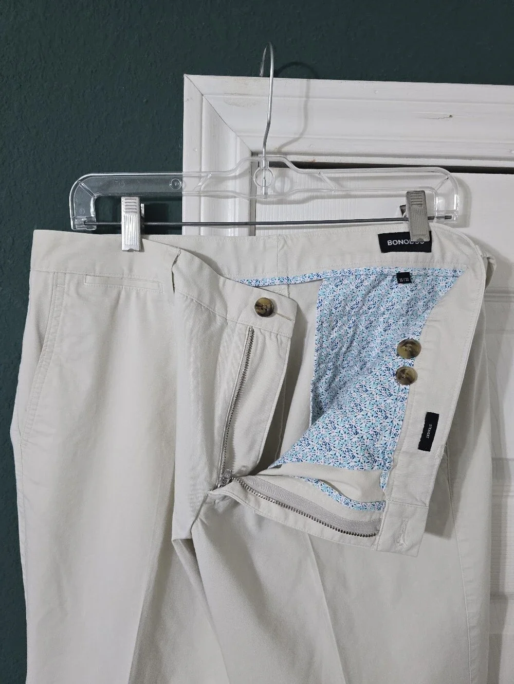 35x30 Bonobos Flat Front Chino Pants Straight Leg Beige Stretch Casual Office